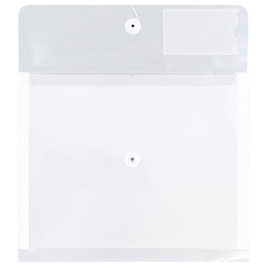 JAM Paper 12.75" x 10.5" Clear Plastic Button & String Tie Closure Envelopes, 12ct.